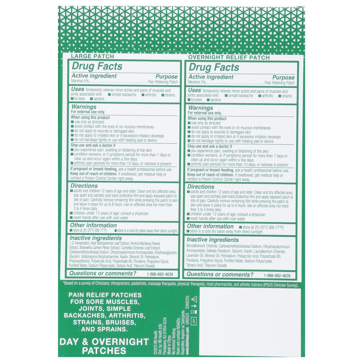 slide 4 of 14, Biofreeze Day & Overnight Menthol-Pain Relieving Patch 9 ea, 9 ct