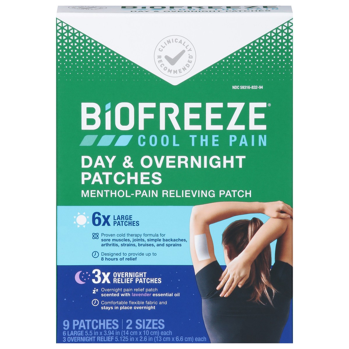 slide 3 of 14, Biofreeze Day & Overnight Menthol-Pain Relieving Patch 9 ea, 9 ct