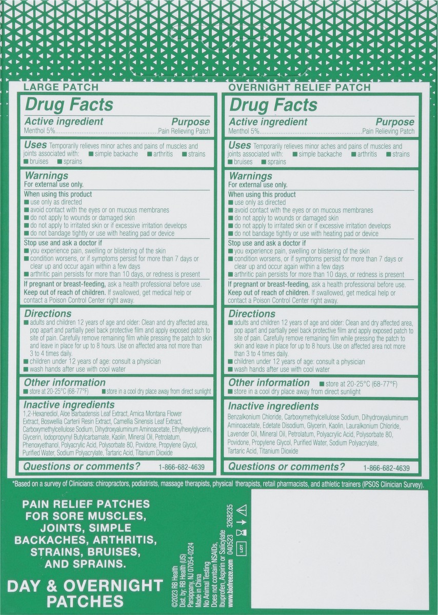 slide 9 of 14, Biofreeze Day & Overnight Menthol-Pain Relieving Patch 9 ea, 9 ct