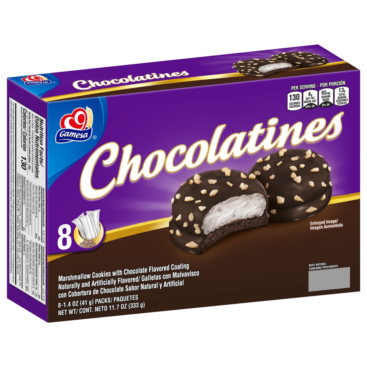 slide 2 of 6, Gamesa Chocolatines Marshmellow Cookies Chocolate Flavored 1.4 Oz 8 Count, 8 ct
