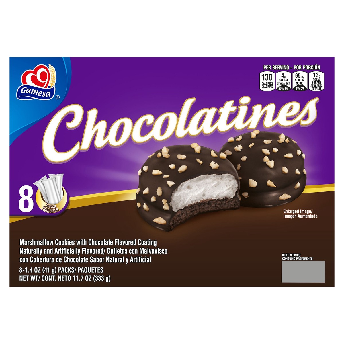 slide 1 of 6, Gamesa Chocolatines Marshmellow Cookies Chocolate Flavored 1.4 Oz 8 Count, 8 ct