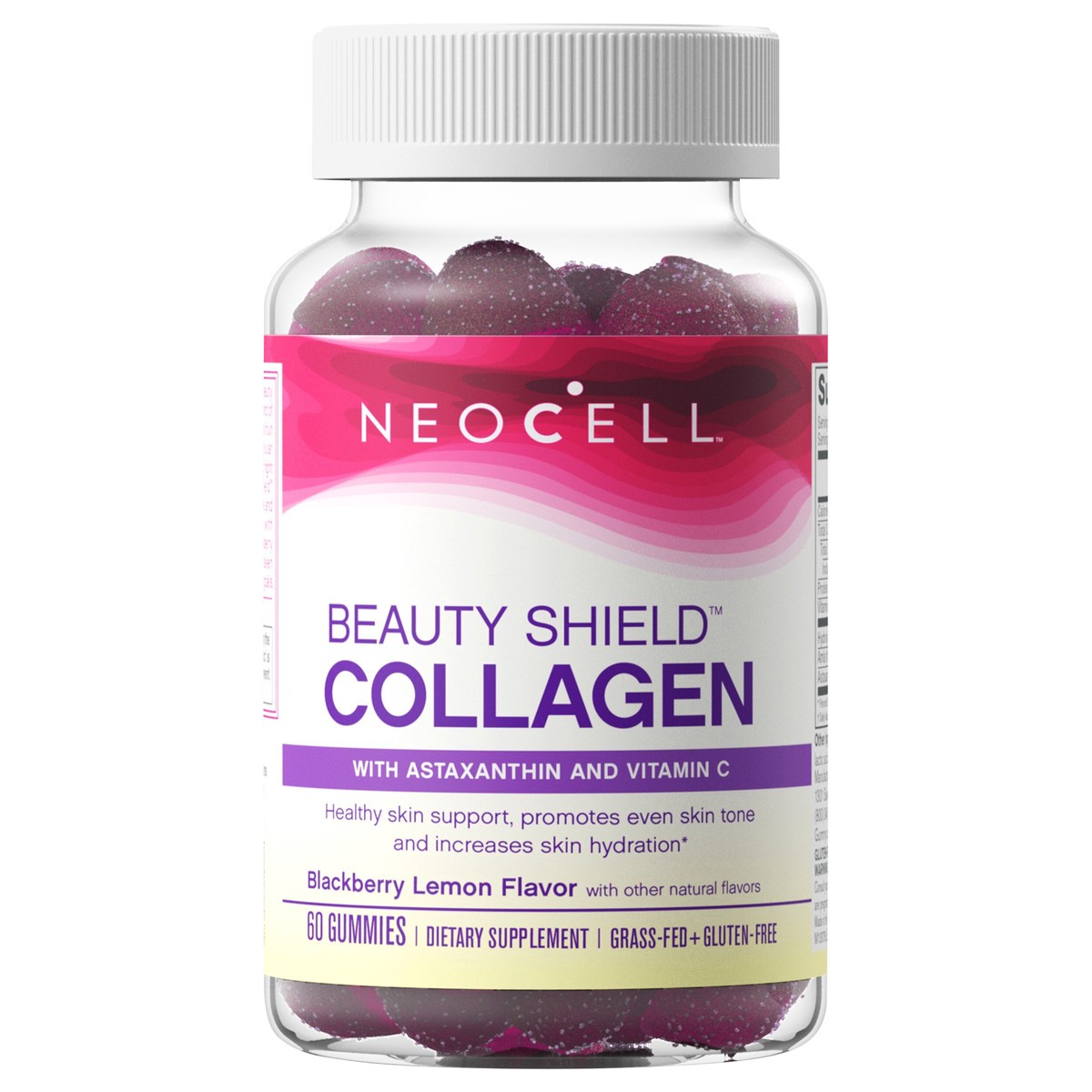 slide 1 of 9, NeoCell Beauty Shield Collagen Gummies with Astaxanthin and Vitamin C, Blackberry Lemon, Gummies, 60 Count, 1 Bottle, 60 ct