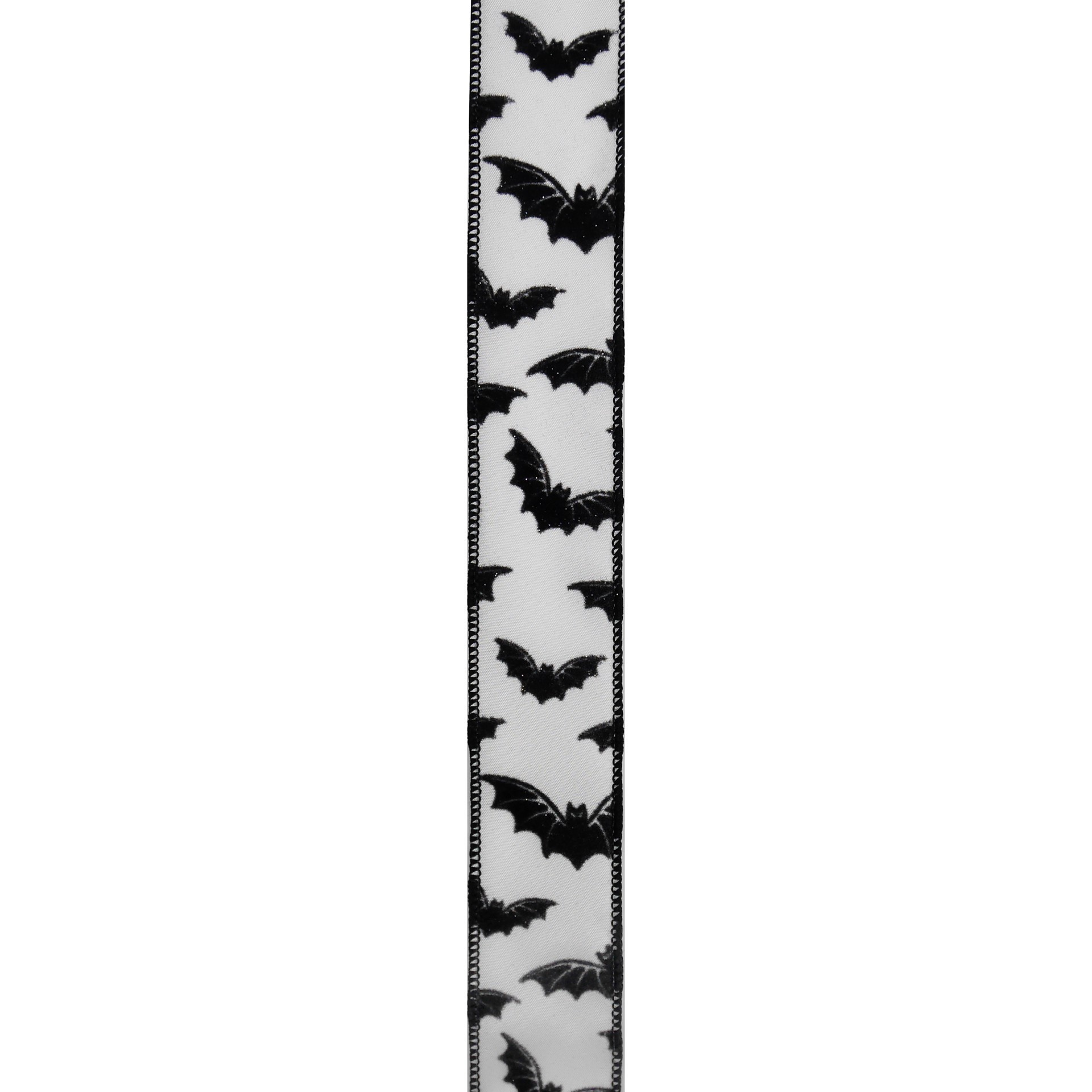 slide 3 of 3, 1.5" X 10yd. Black & White Bats Wired Taffeta Ribbon By Celebrate It Halloween, 1.5 in x 10 yd