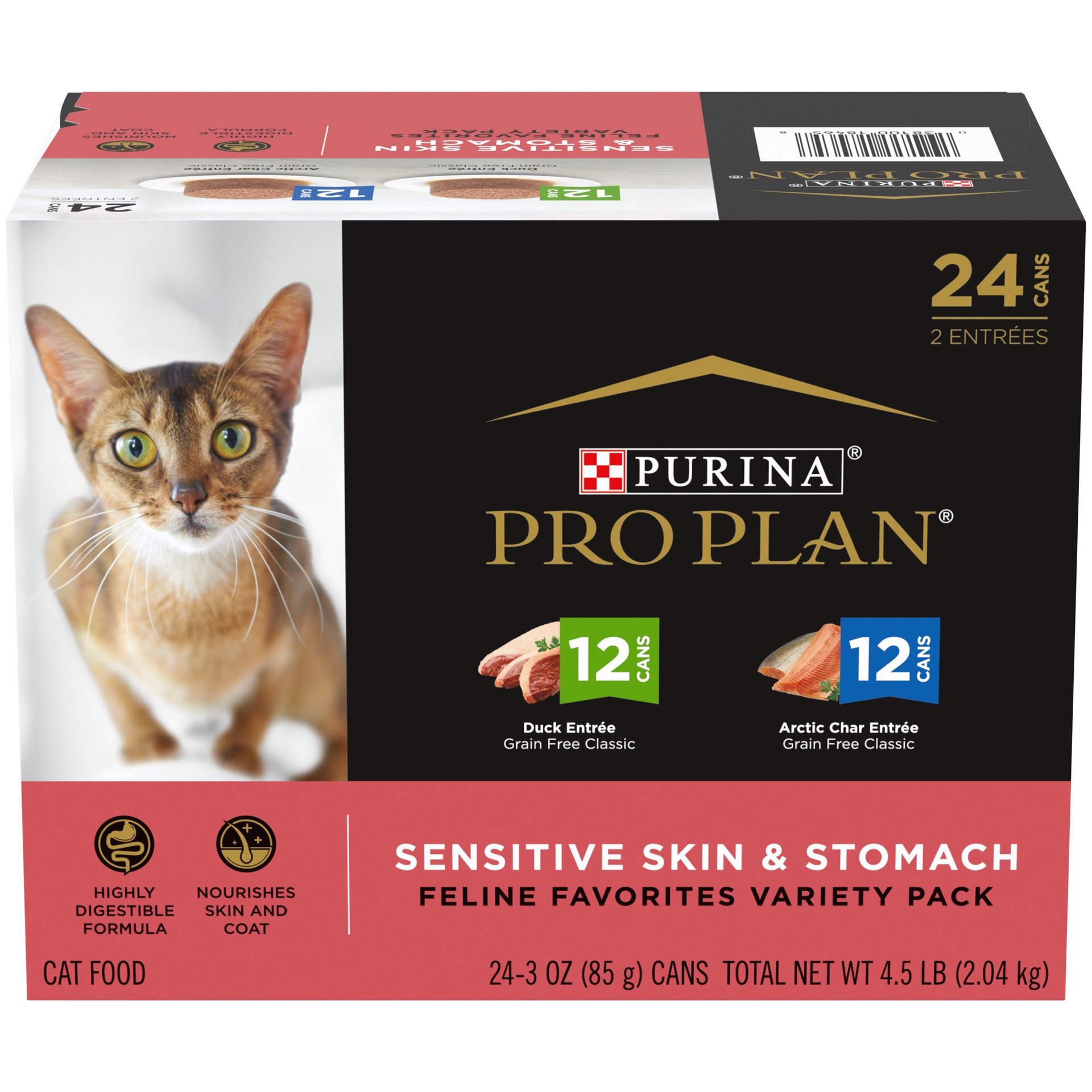 slide 1 of 7, Purina Pro Plan Sensitive Skin and Stomach Wet Cat Food Variety Pack, Duck and Artic Char Entrees, 4.5 lb