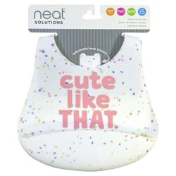 Speckled Silicone Bib with ribbed crumb catcher. Assorted, white w grey, or white with pink.