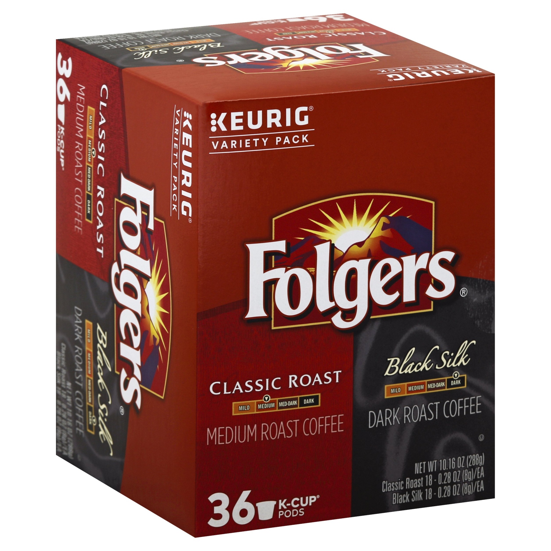 slide 1 of 1, Folgers Classic Roast & Black Silk Ground Coffee K-Cup Pods, Variety Pack, 36 ct