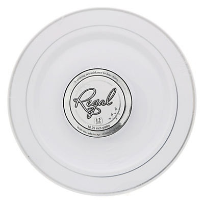 slide 1 of 1, Maryland Plastics Regal White Plate with Silver Ring , 12 ct; 10.25 in