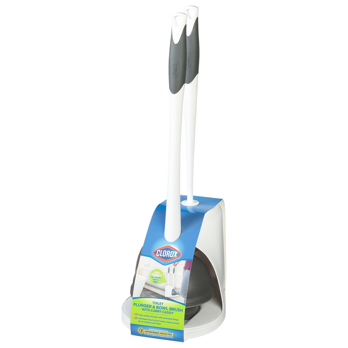 slide 3 of 9, Clorox Plunger & Toilet Brush With Carry Caddy, 1 ct