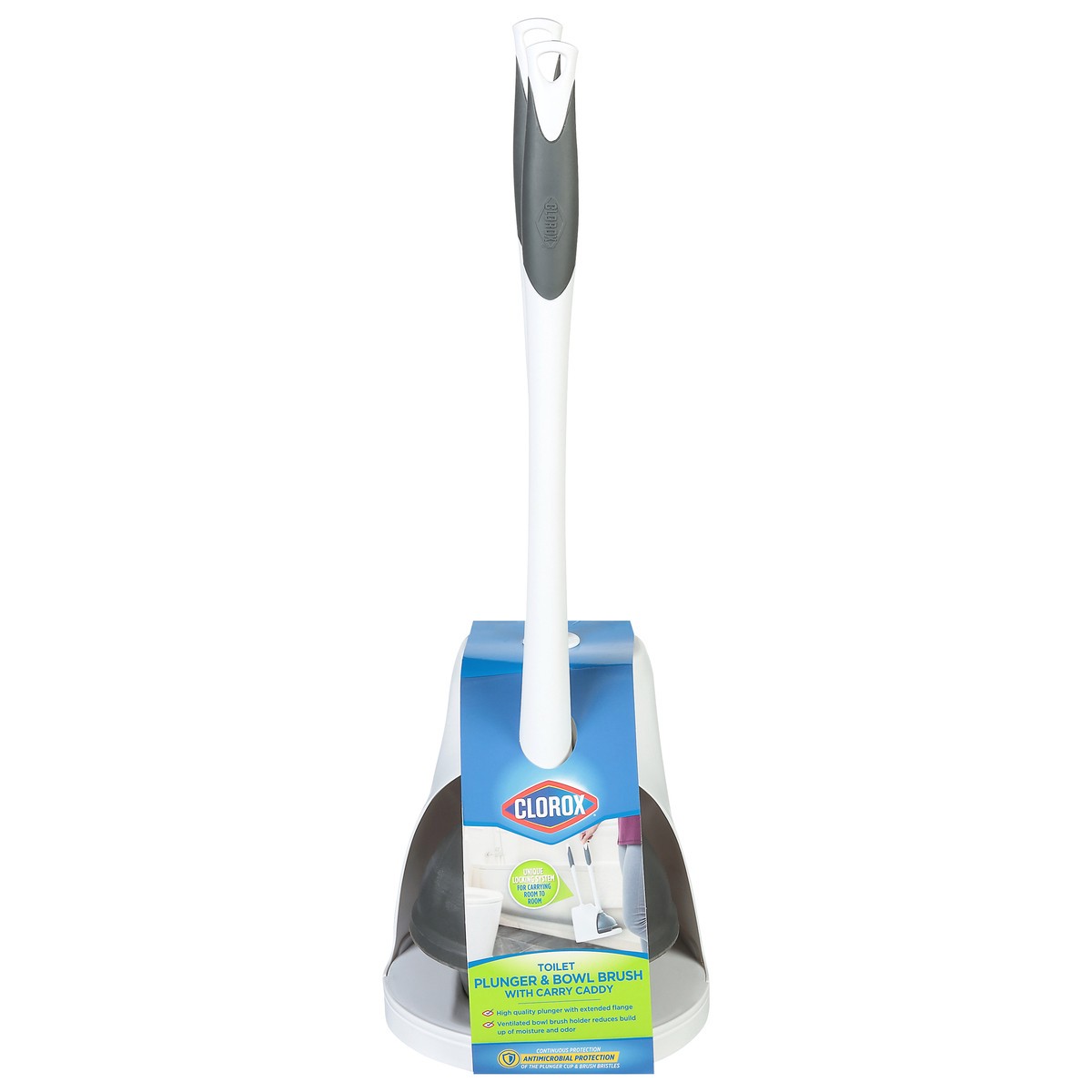 slide 1 of 9, Clorox Plunger & Toilet Brush With Carry Caddy, 1 ct