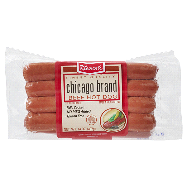 slide 1 of 3, Klement's Chicago Hot Dogs, 14 oz