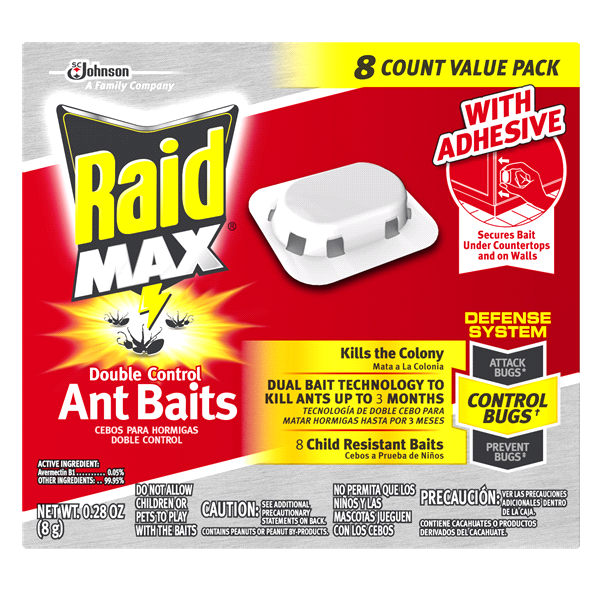 slide 1 of 1, Raid Max Double Control Ant Baits, 8 ct