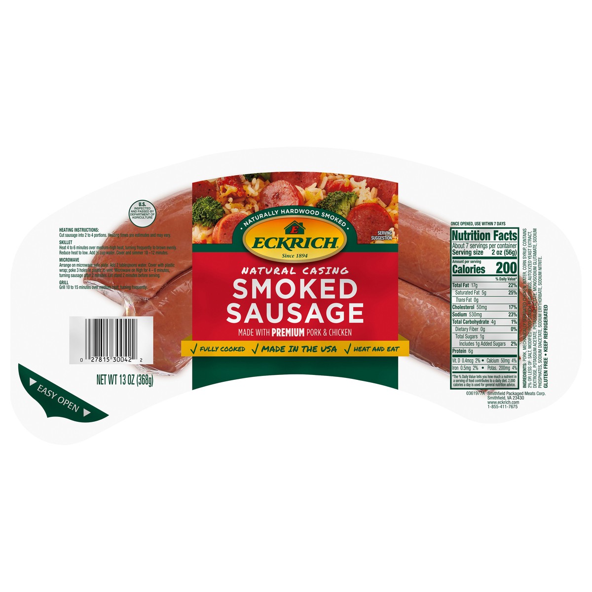 slide 1 of 5, Eckrich Natural Casing Smoked Sausage Rope, 13 oz