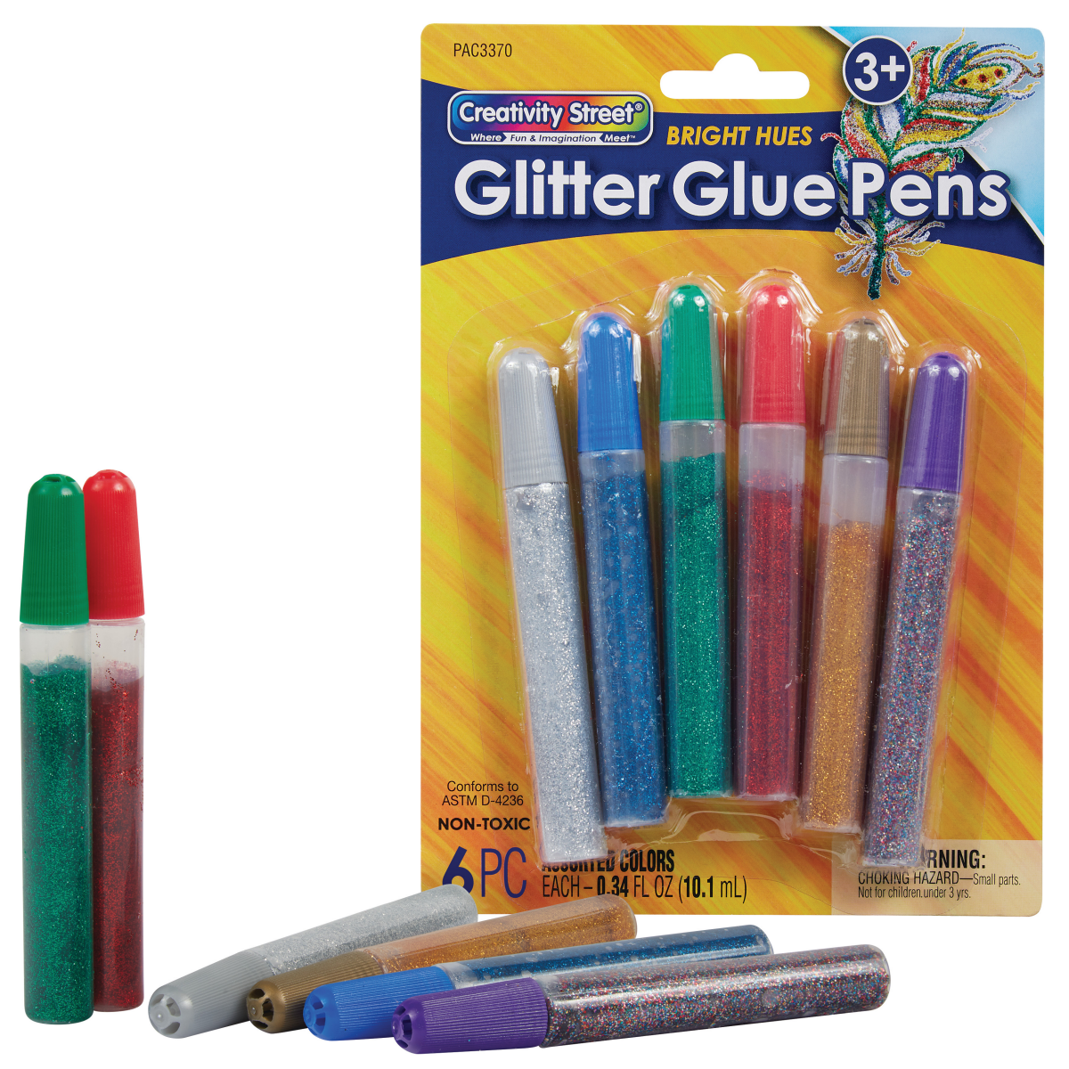 slide 1 of 1, Creativity Street Glitter Glue Pens, Assorted Bright Hues, 10 cc, 6 Pens, 1 ct