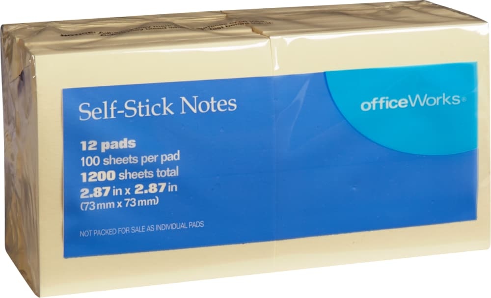 slide 1 of 1, Officeworks Self-Stick Notes - Yellow, 2.87 in x 2.87 in