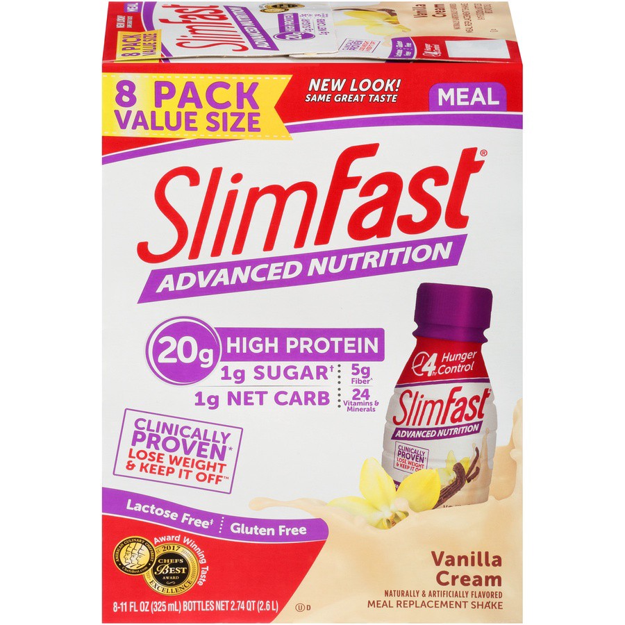 slide 1 of 9, SlimFast Advancement Nutrition Meal Replacement Shake Vanilla Cream, 8 ct; 11 fl oz