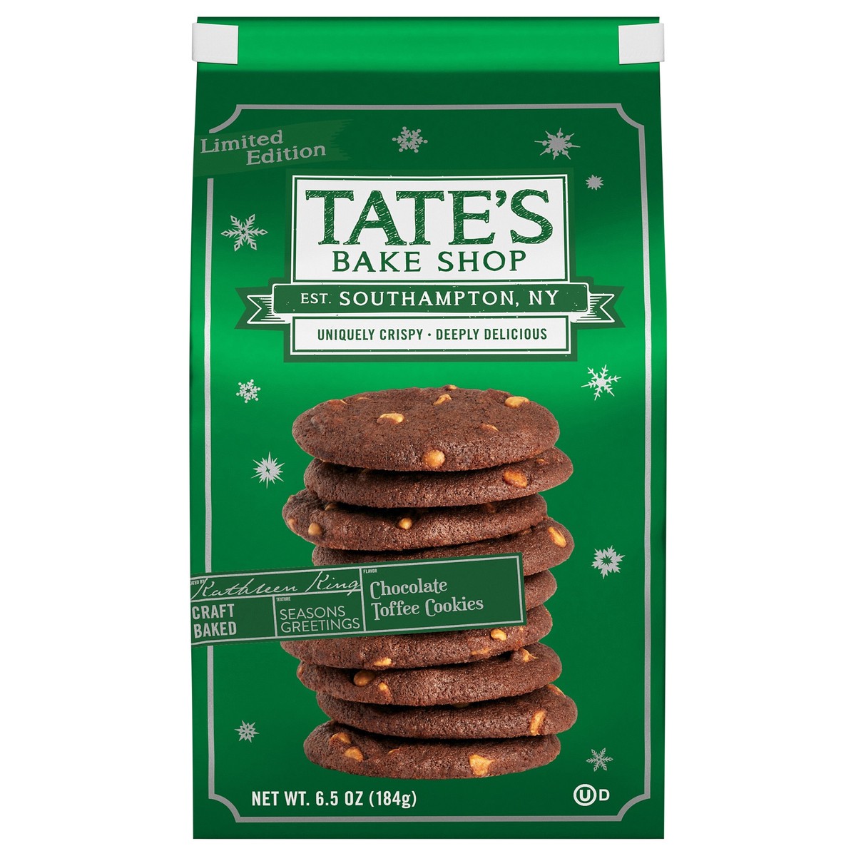 slide 1 of 5, Tate's Bake Shop Chocolate Toffee Cookies, Limited Edition Holiday Cookies, 6.5 oz, 6.5 oz