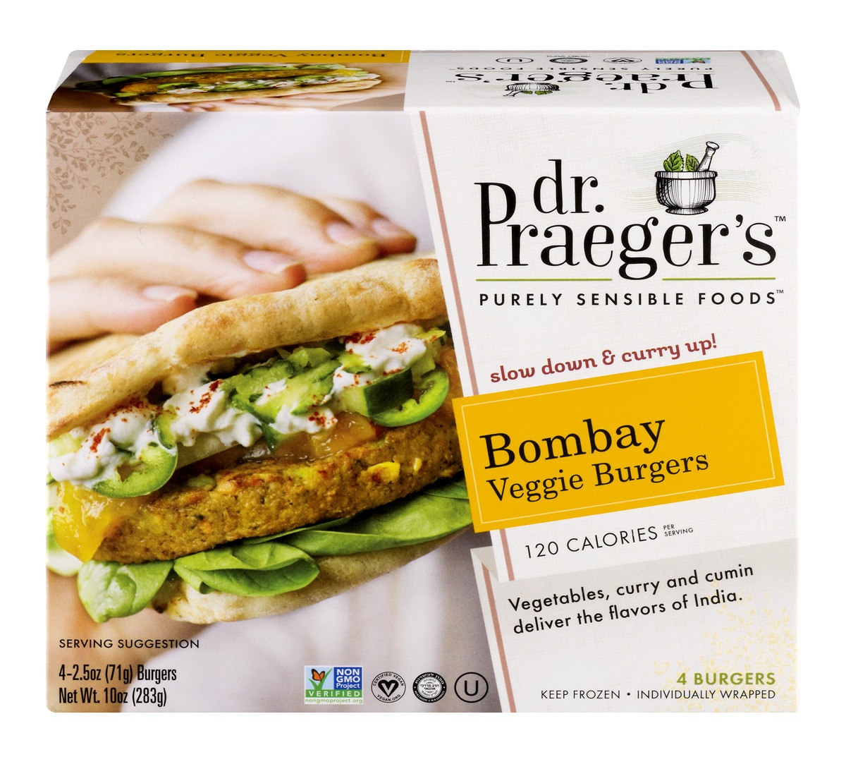 slide 1 of 1, Dr. Praeger's Bombay Veggie BurGers, 10 oz