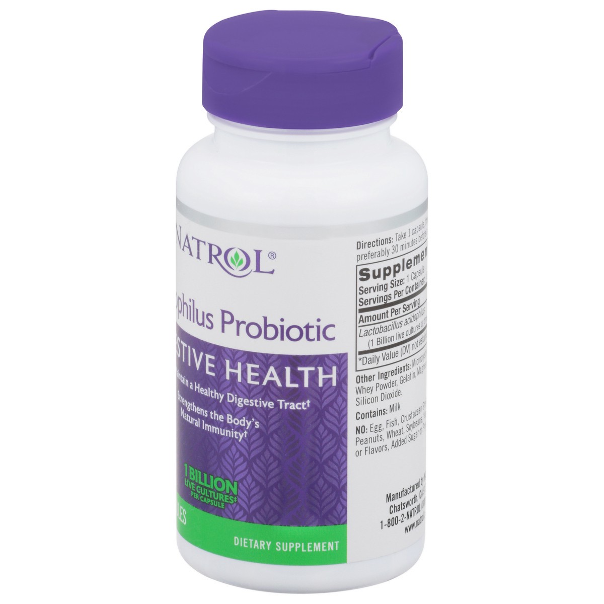 slide 13 of 14, Natrol, Acidophilus Probiotic Capsules, Digestive Health Dietary Supplement, Gluten Free, 100 mg, 100 Count, 100 ct