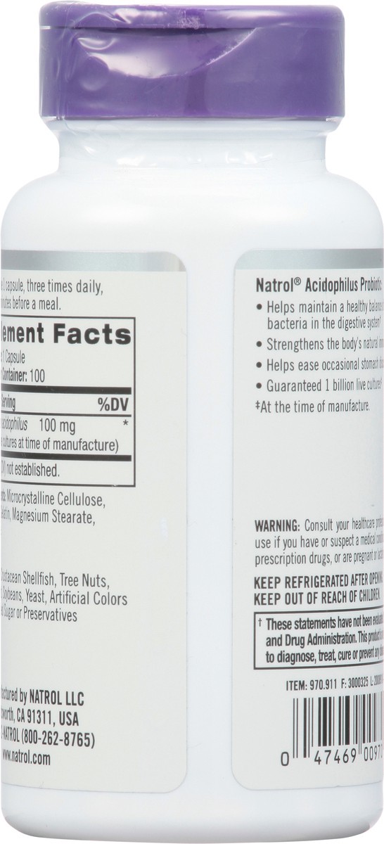 slide 3 of 14, Natrol, Acidophilus Probiotic Capsules, Digestive Health Dietary Supplement, Gluten Free, 100 mg, 100 Count, 100 ct