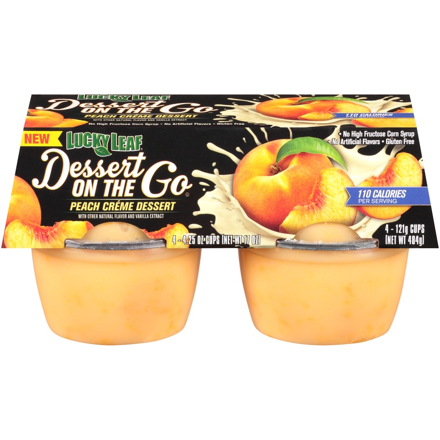 slide 1 of 8, Lucky Leaf Dessert-on-the-Go Peach Creme Cups, 4 ct