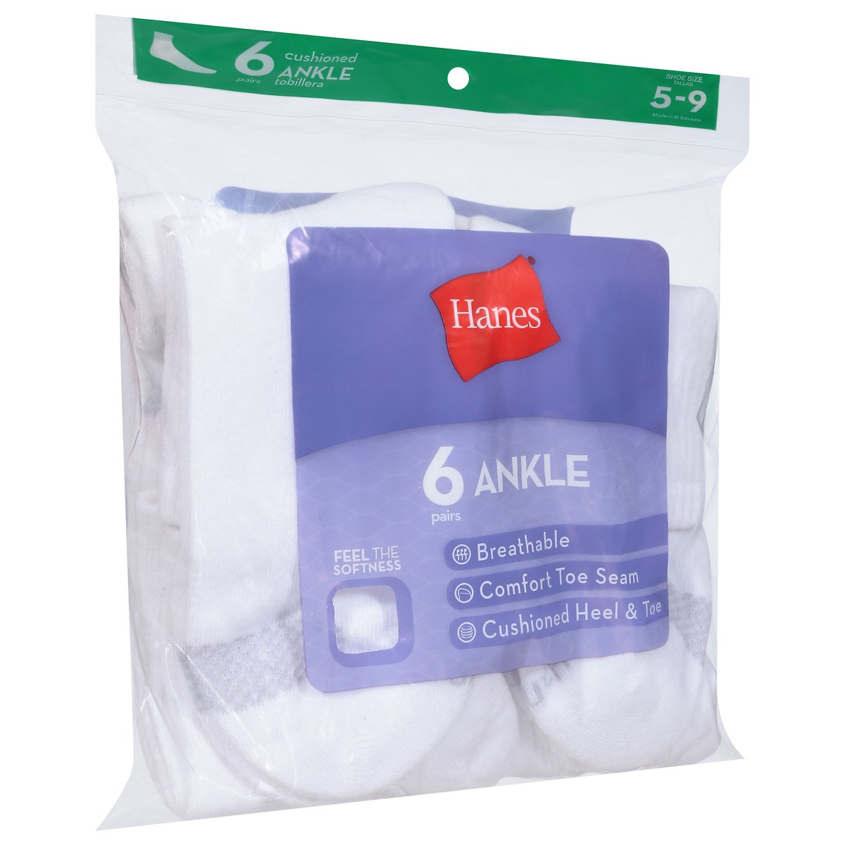 slide 2 of 9, Hanes Shoe Size 5-9 Cushioned Ankle Socks 6 Pairs, 1 ct