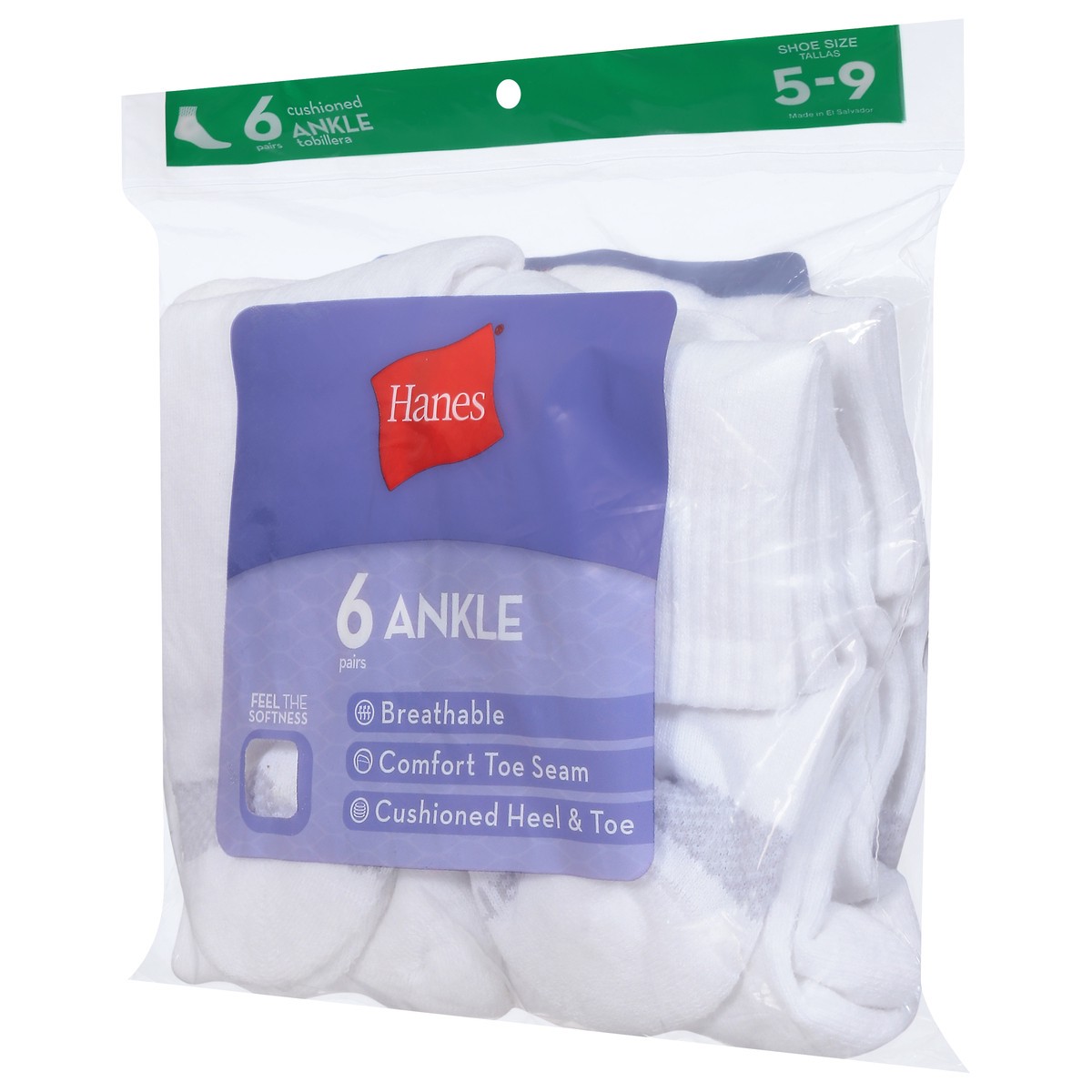 slide 3 of 9, Hanes Shoe Size 5-9 Cushioned Ankle Socks 6 Pairs, 1 ct