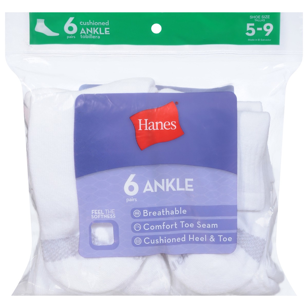 slide 1 of 9, Hanes Shoe Size 5-9 Cushioned Ankle Socks 6 Pairs, 1 ct