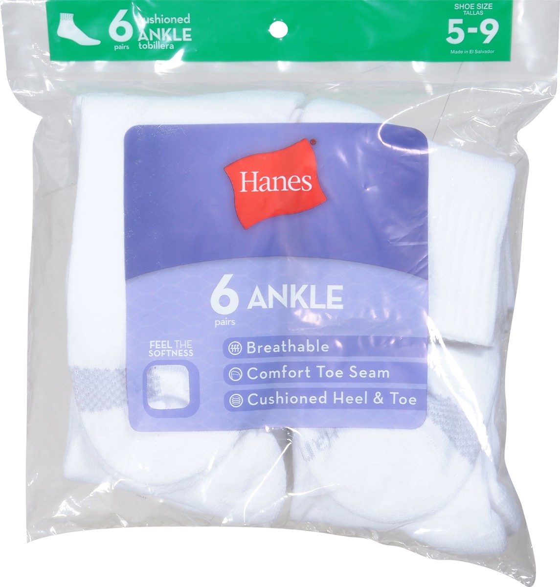 slide 6 of 9, Hanes Shoe Size 5-9 Cushioned Ankle Socks 6 Pairs, 1 ct