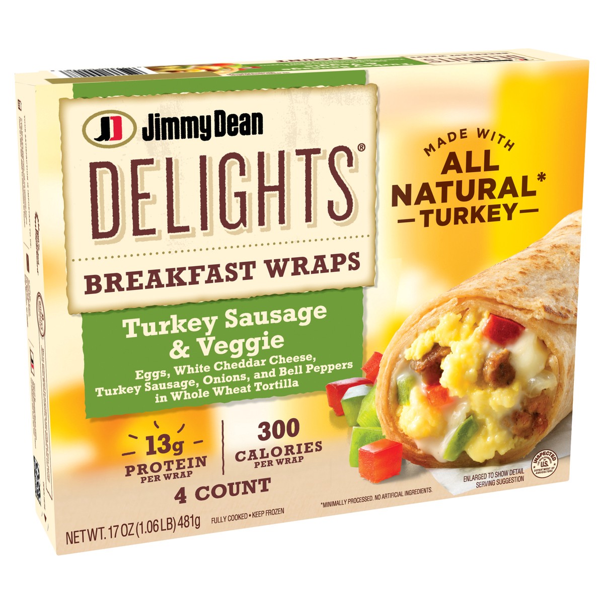 slide 3 of 8, Jimmy Dean Delights Breakfast Wrap, Turkey Sausage & Veggies, Frozen, 4 Count, 4 ct