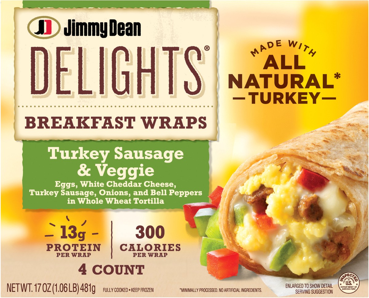 slide 5 of 8, Jimmy Dean Delights Breakfast Wrap, Turkey Sausage & Veggies, Frozen, 4 Count, 4 ct