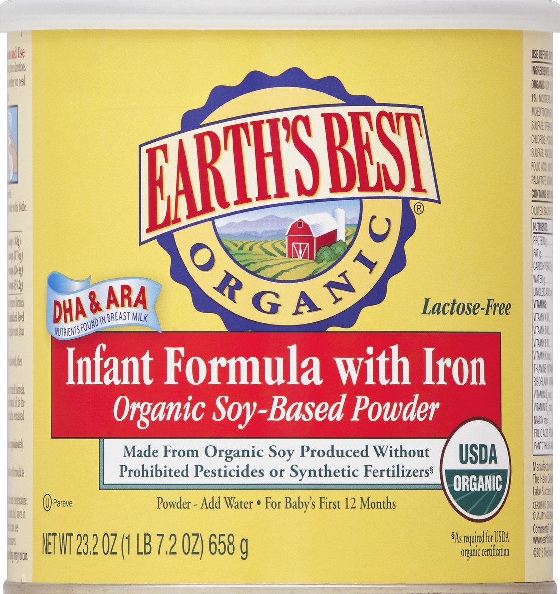slide 5 of 6, Earth's Best Infant Formula With Iron, Organic Soy-based Powder, 23.2 oz