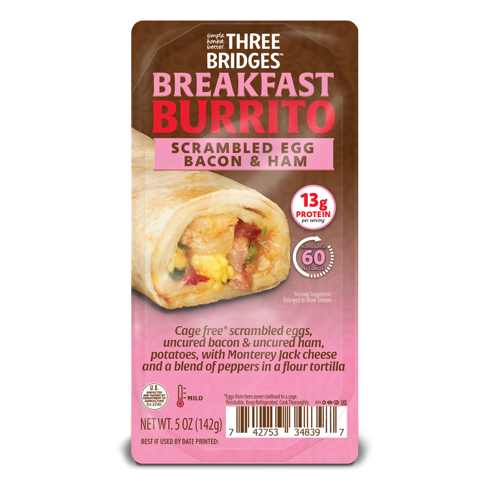 slide 2 of 2, Three Bridges Egg Bacon & Ham Breakfast Burrito, 5 oz