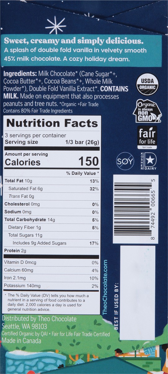 slide 2 of 12, Theo 45% Organic Sweet Vanilla Milk Chocolate 2.8 oz, 