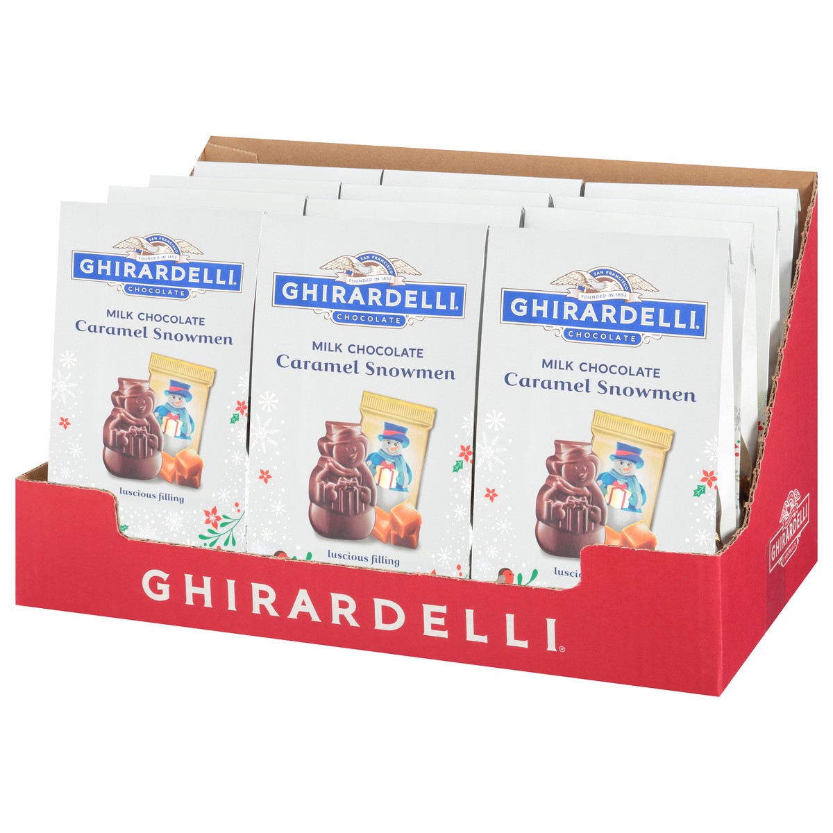 slide 9 of 9, Ghirardelli Milk Chocolate Cndy Caramel Snowmen, 5.9 oz