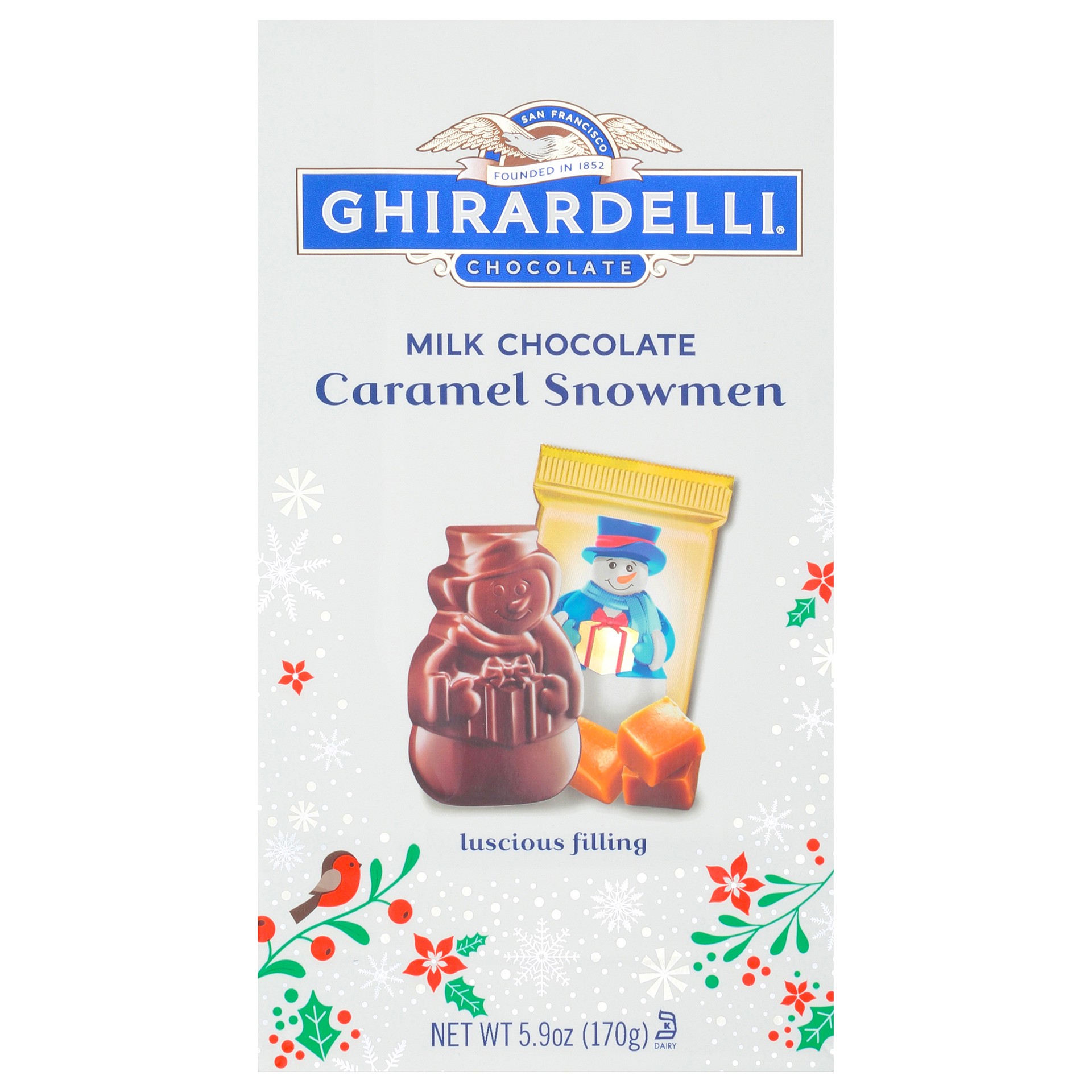 slide 1 of 9, Ghirardelli Milk Chocolate Cndy Caramel Snowmen, 5.9 oz