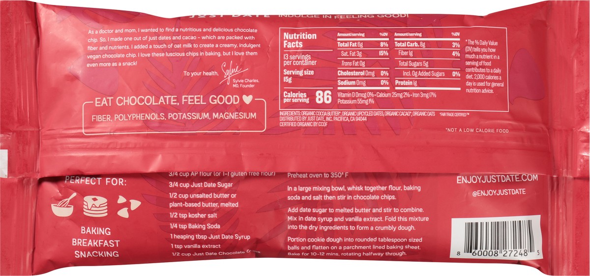 slide 13 of 14, Just Date Organic Milk Chocolate Chips 7 oz, 7 oz