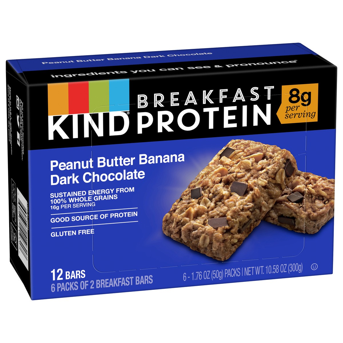 slide 7 of 9, KIND Breakfast Peanut Butter Banana Dark Chocolate Gluten Free Protein Snack Bars, 1.76 oz, 12 Count, 10.6 oz