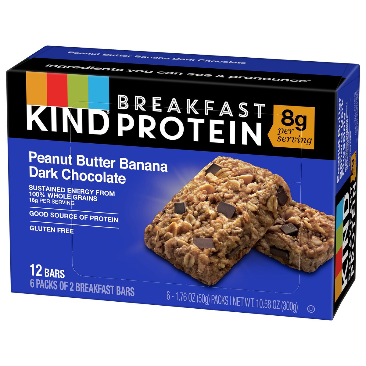 slide 6 of 9, KIND Breakfast Peanut Butter Banana Dark Chocolate Gluten Free Protein Snack Bars, 1.76 oz, 12 Count, 10.6 oz