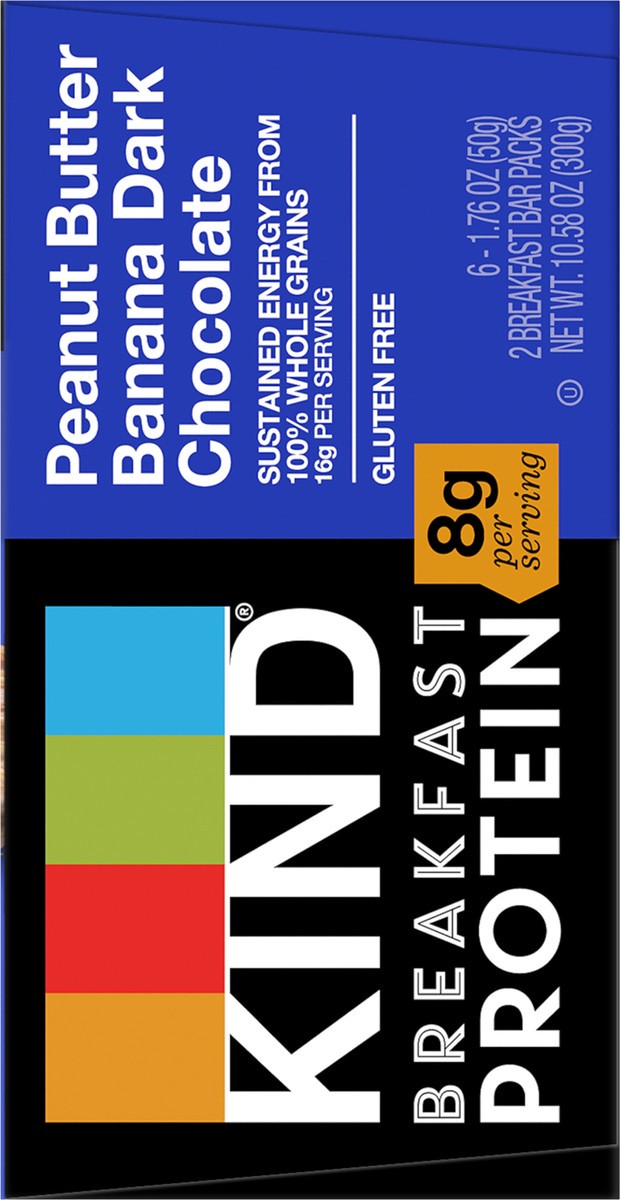 slide 8 of 9, KIND Breakfast Peanut Butter Banana Dark Chocolate Gluten Free Protein Snack Bars, 1.76 oz, 12 Count, 10.6 oz