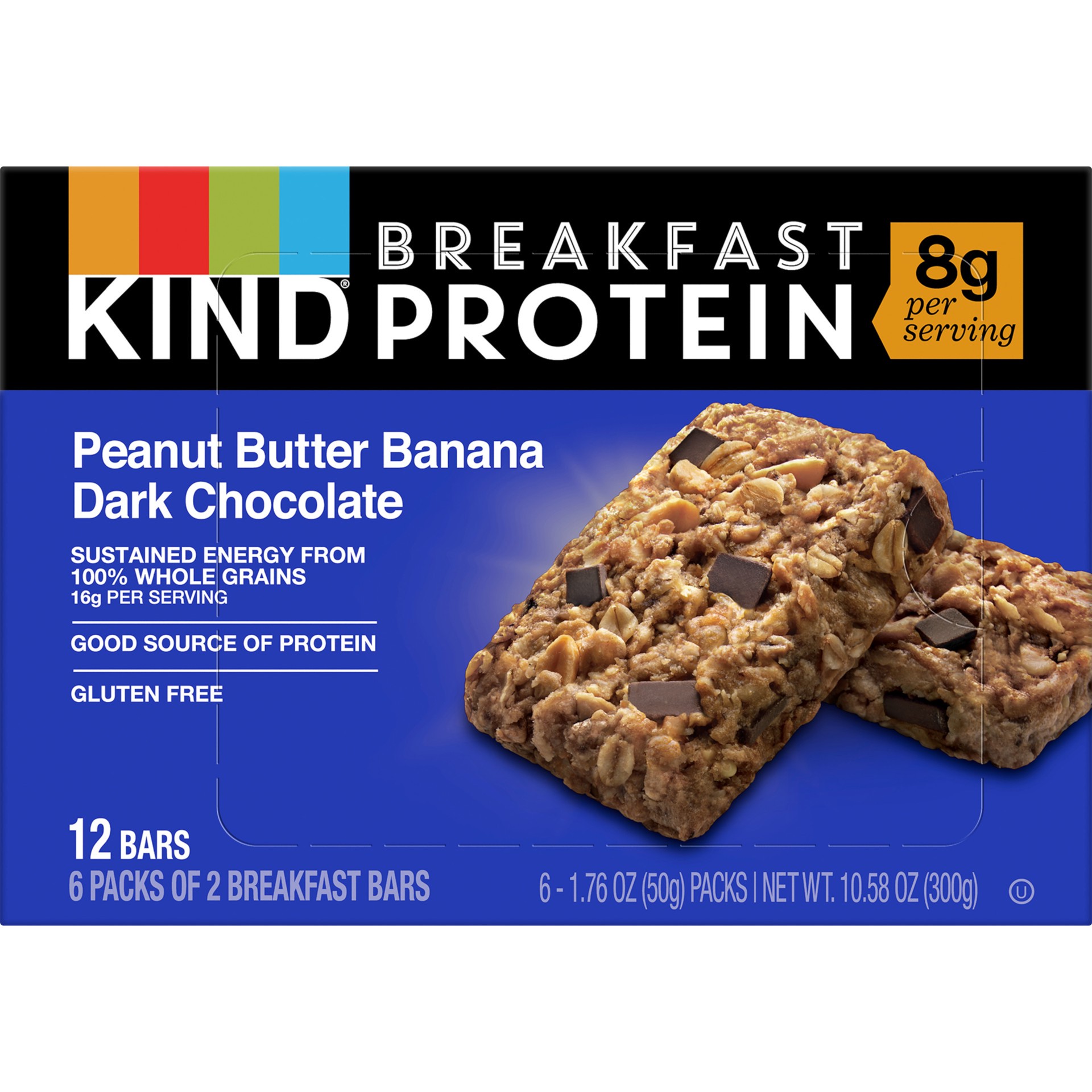 slide 1 of 9, KIND Breakfast Peanut Butter Banana Dark Chocolate Gluten Free Protein Snack Bars, 1.76 oz, 12 Count, 10.6 oz