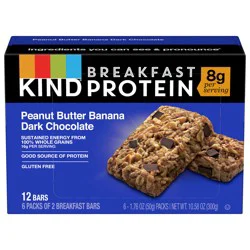 KIND Breakfast Peanut Butter Banana Dark Chocolate Gluten Free Protein Snack Bars, 1.76 oz, 12 Count