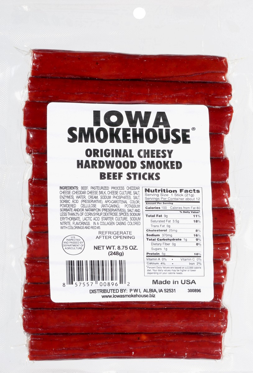 slide 3 of 13, Iowa Smokehouse Hardwood Smoked Original Cheesy Beef Sticks 8.75 oz, 8.75 oz