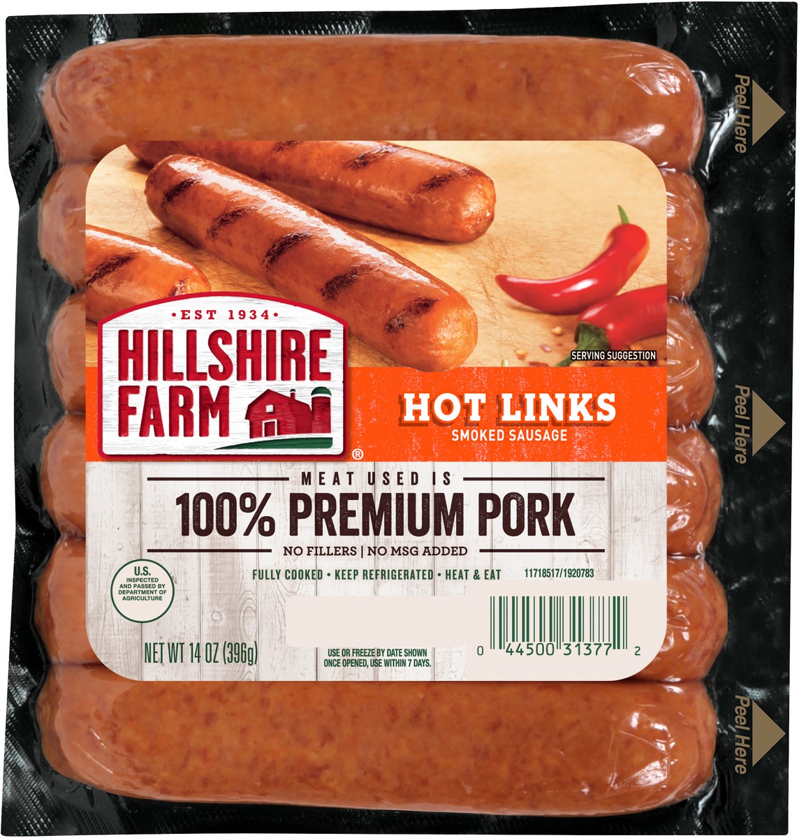 slide 2 of 3, Hillshire Farm Hot Smoked Sausage Links, 6 Count, 14 oz