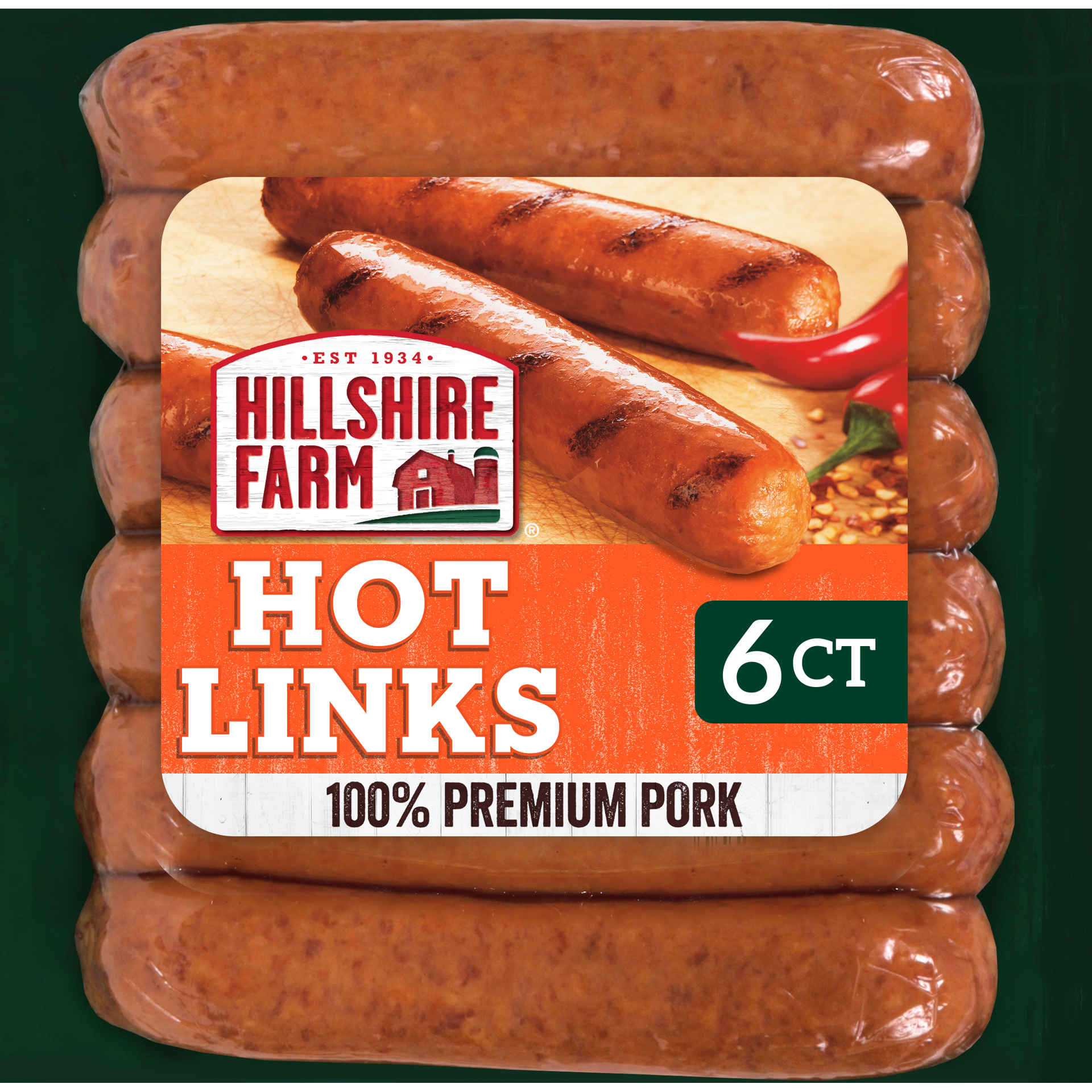 slide 1 of 3, Hillshire Farm Hot Smoked Sausage Links, 6 Count, 14 oz