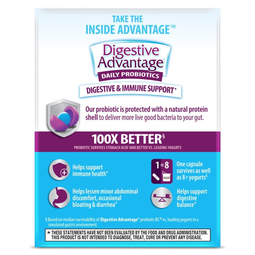 slide 3 of 6, Digestive Advantage Daily Probiotic - Survives Better than 50 Billion - 50 Capsules, 50 ct