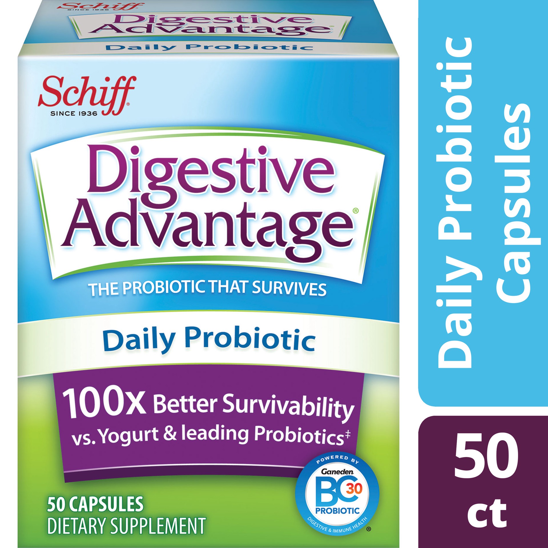 slide 1 of 6, Digestive Advantage Daily Probiotic - Survives Better than 50 Billion - 50 Capsules, 50 ct