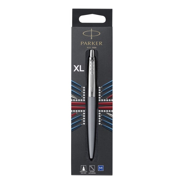 slide 1 of 2, Parker Jotter Xl Ballpoint Pen, Alexandra Matte Grey, Chrome Trim, Medium Point, Blue Ink, 1 ct