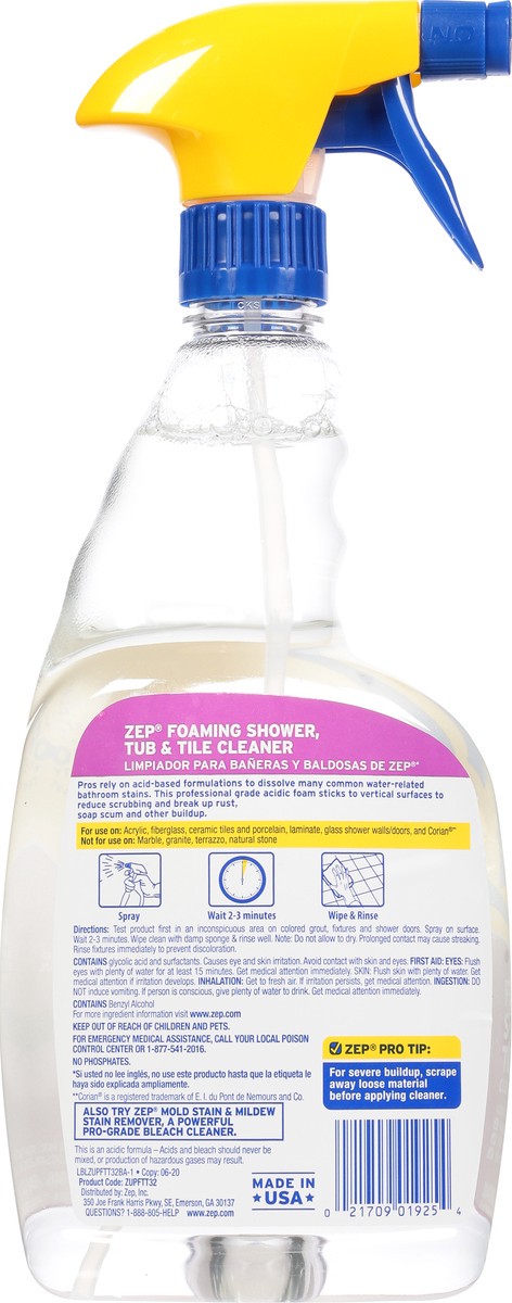 slide 2 of 9, Zep Foaming Shower, Tub & Tile Cleaner 1 qt Bottle, 1 qt