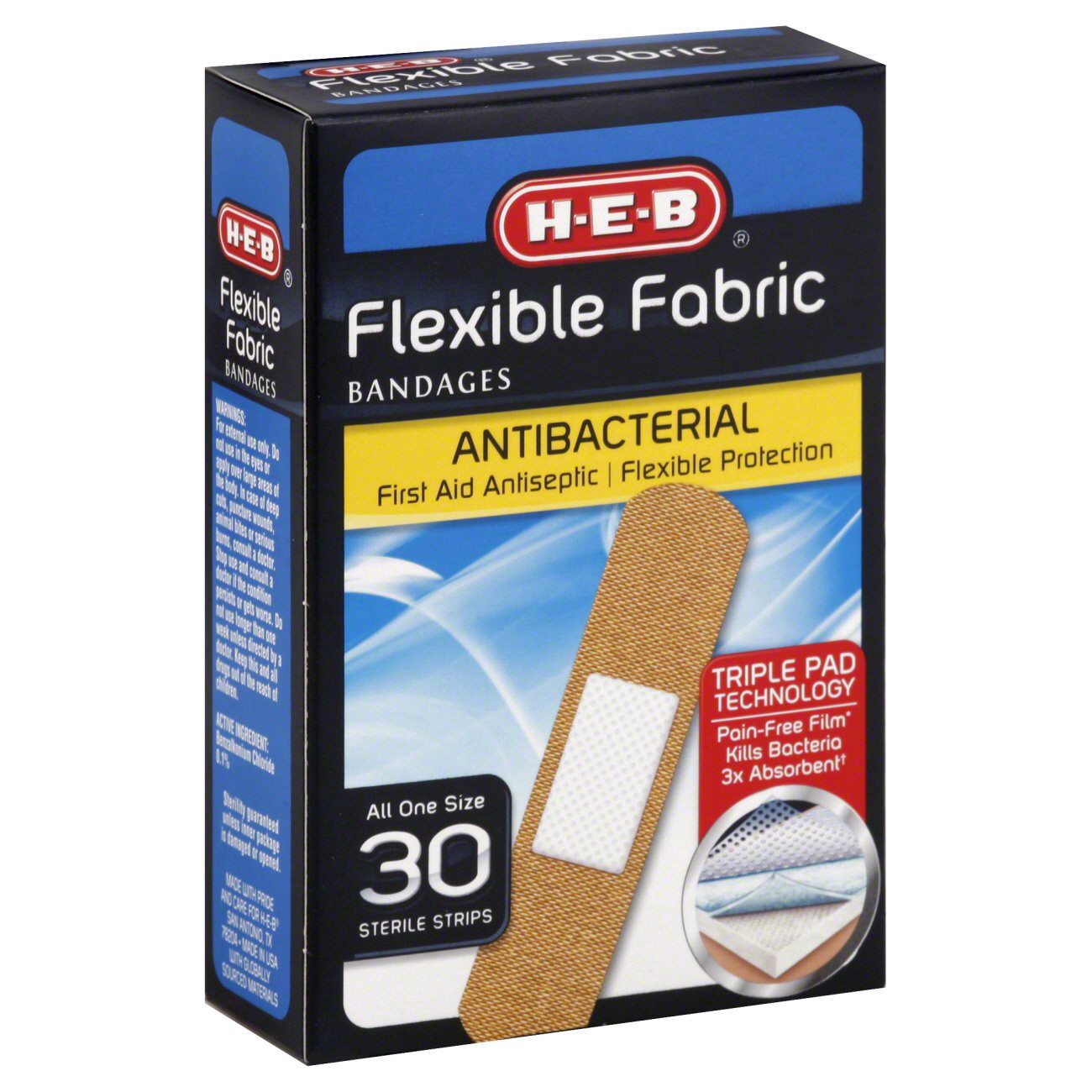 slide 1 of 1, H-E-B Flexible Fabric All One Size Bandages, 30 ct
