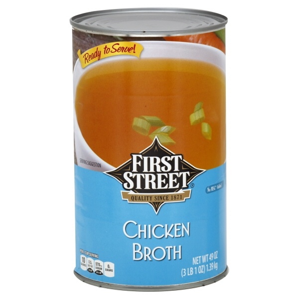 slide 1 of 1, First Street Chicken Broth, 49 oz